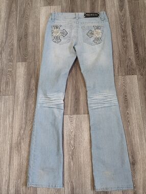 Premier Light Blue Bootcut Jeans with Embroidered Cross Back Pockets 5/6